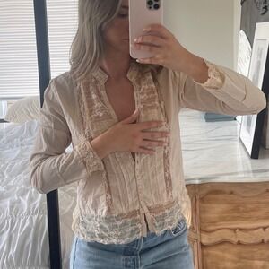 Vintage 90s Boho‎ Chic Lace Pleated Top Size Large